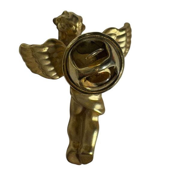 Lucky Angel Pin Holding Shamrock Clover Gold Tone Lapel - Picture 3 of 6